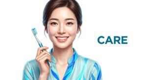 임플란트 시술 후 건강한 미소를 지으며 구강 관리를 하는 모습